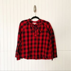 Madewell Tie Neck Popover Shirt In Buffalo Plaid